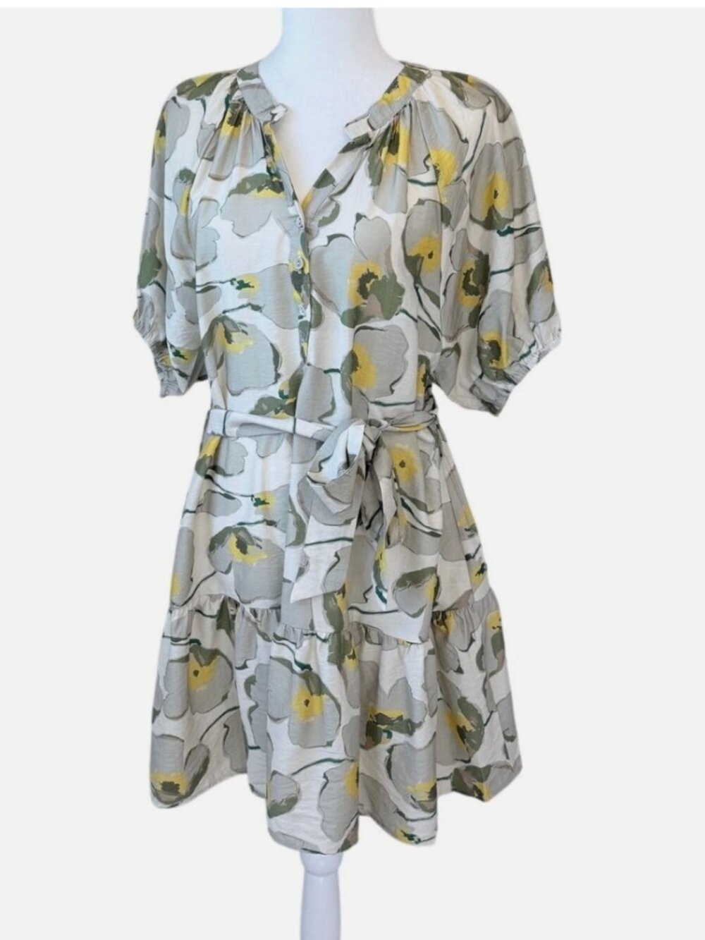 Umgee NWT Floral Tie Waist Fall Mini Dress Boho Neutral Sz S - Picture 5 of 9